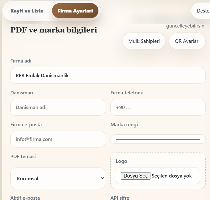 Firma ayarlari ekrani